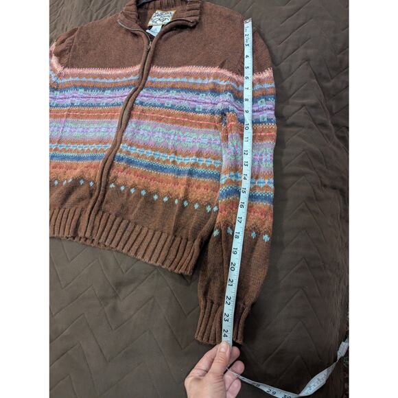 Vintage metal zip front brown earth tone cardigan by Heirloom Collectables, L - Picture 7 of 9